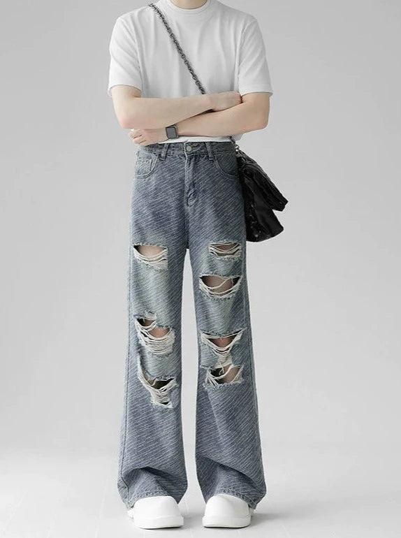 jacquard washed ripped denim gm15392