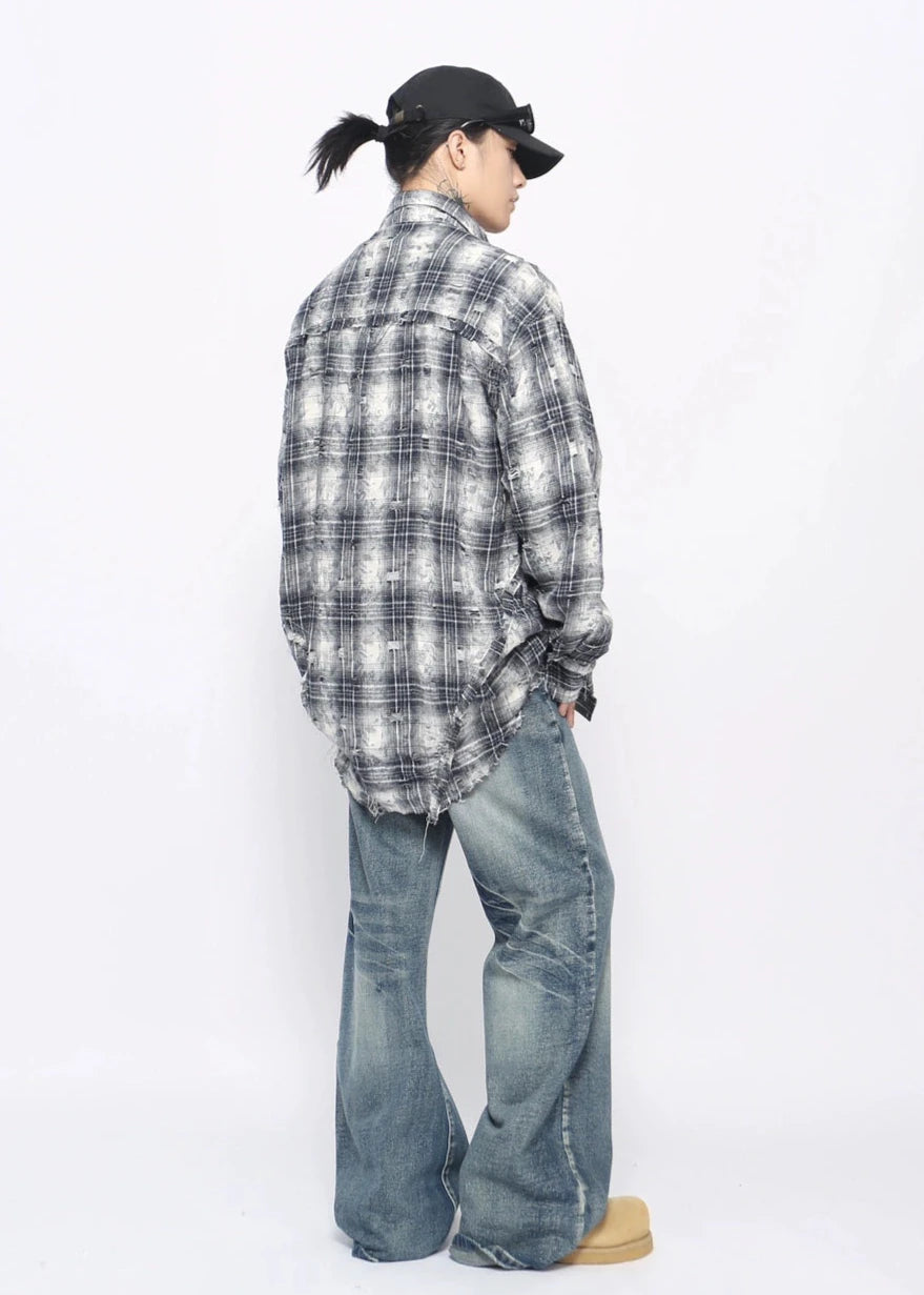 blue plaid long-sleeved shirt gm16219