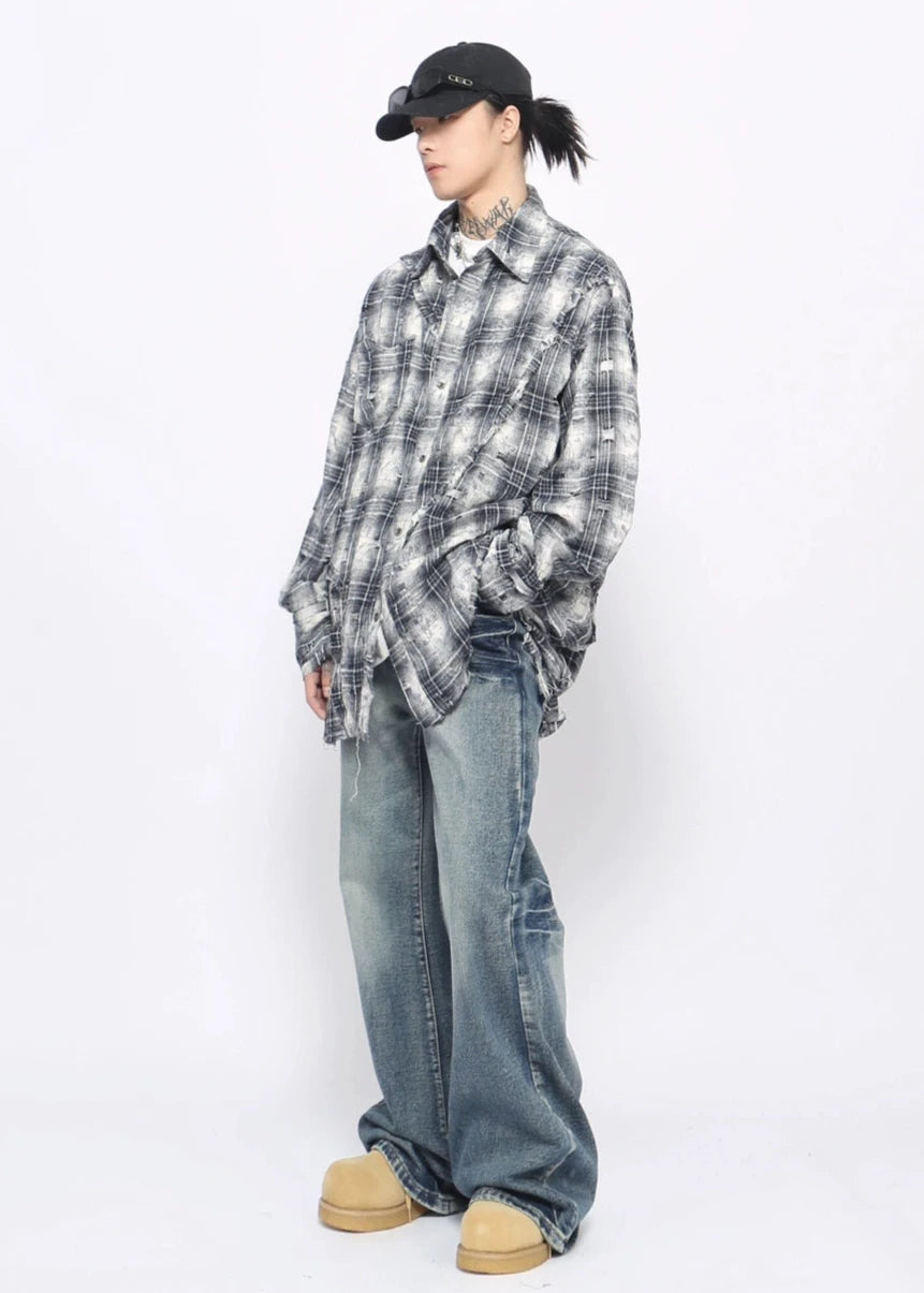 blue plaid long-sleeved shirt gm16219