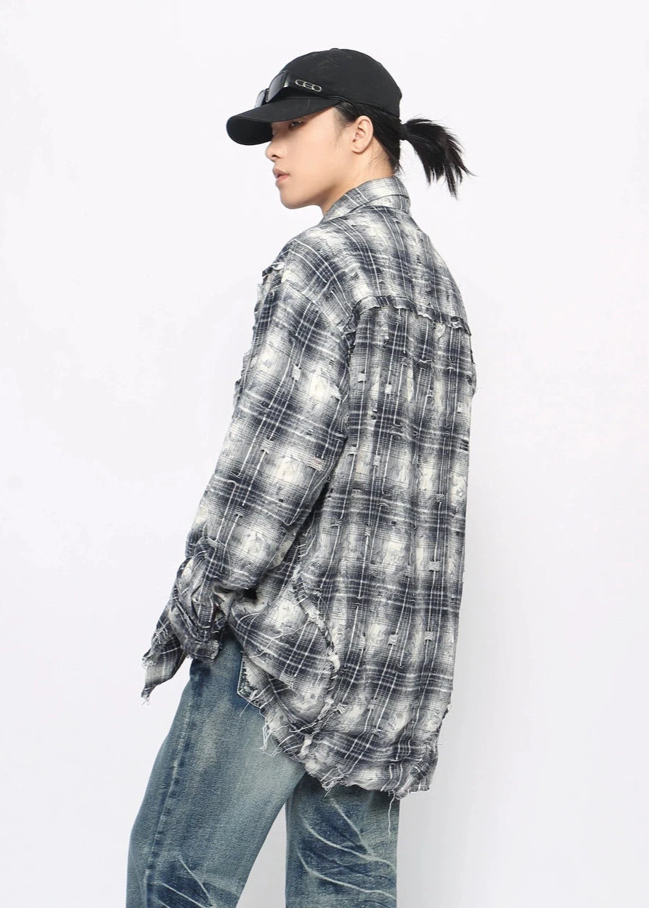 blue plaid long-sleeved shirt gm16219
