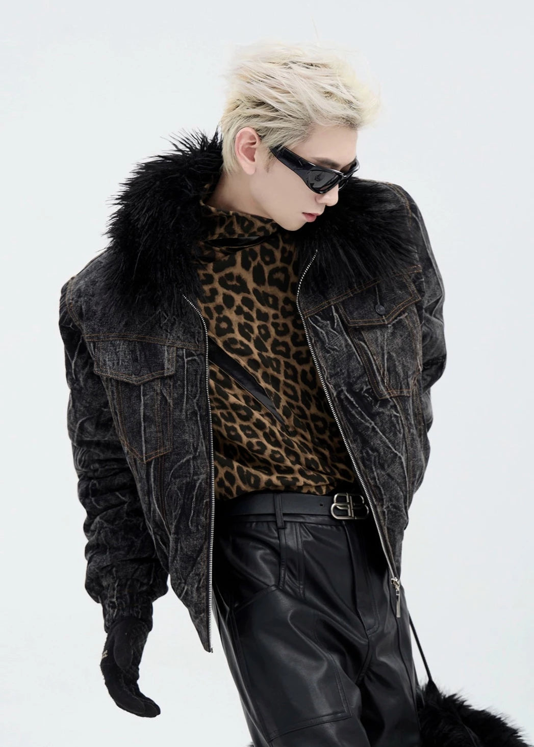shoulder padded fur jacket gm16313