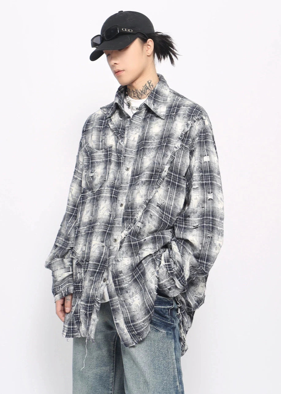 blue plaid long-sleeved shirt gm16219