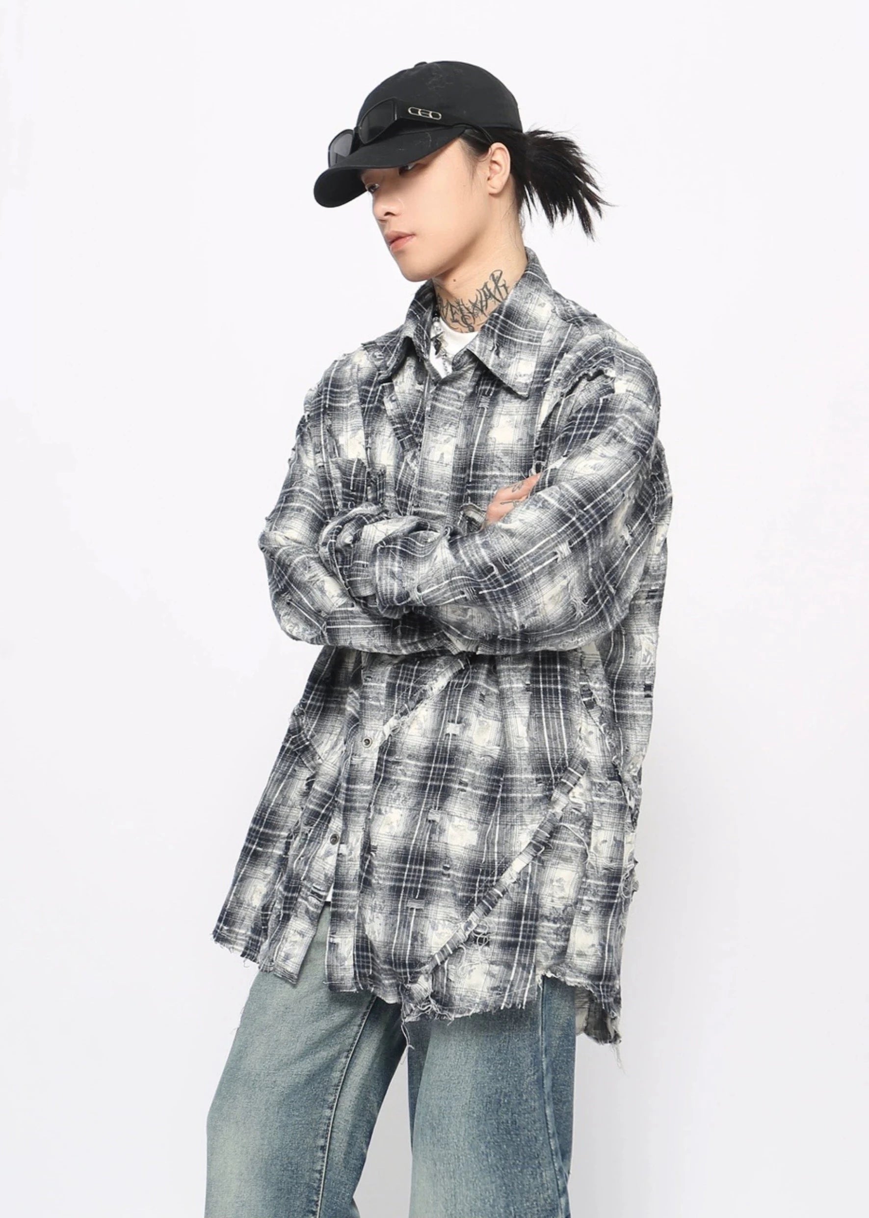 blue plaid long-sleeved shirt gm16219