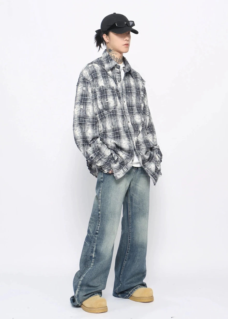 blue plaid long-sleeved shirt gm16219