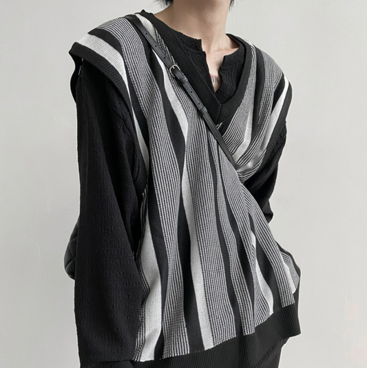 Striped loose knit vest gm3034