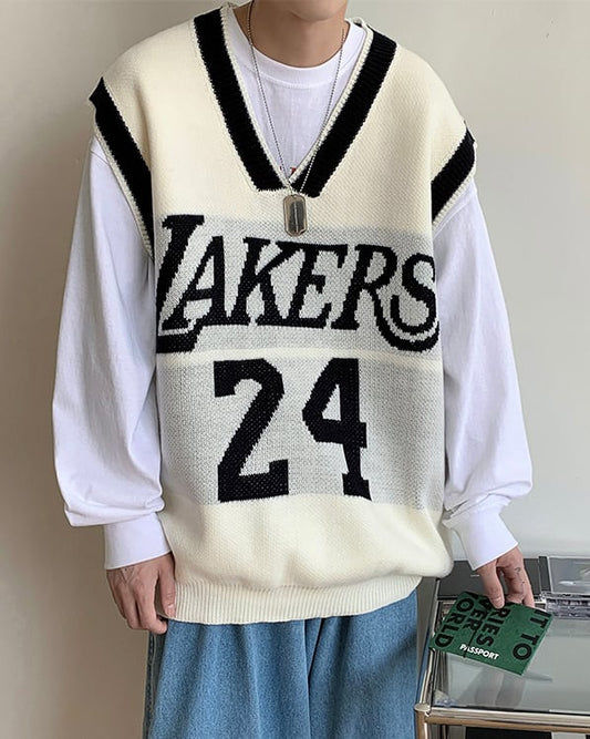 V-neck number knit vest gm2204