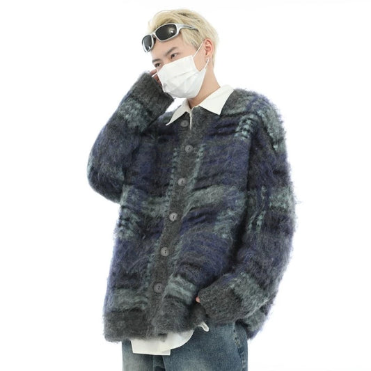 Mixed check coriander cardigan gm15022