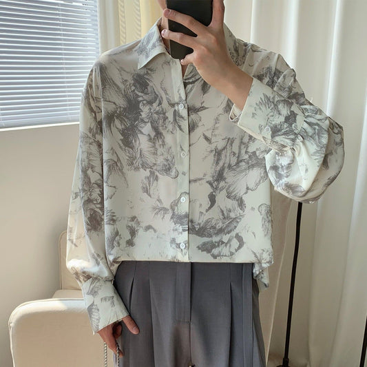 flower design drape shirt gm5208