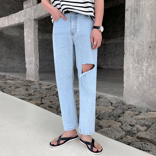 Trendy light blue distressed denim gm2590
