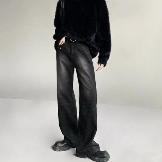 Black high-end straight core denim gm15099