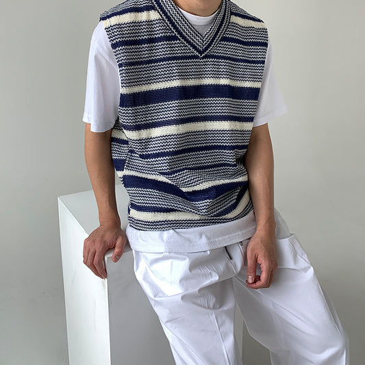 V-neck striped knit vest gm2734