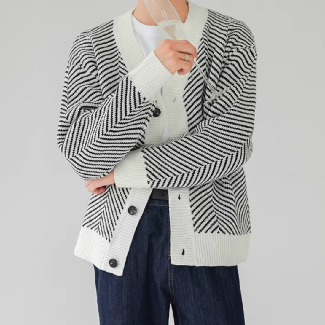 Striped Korean knit button cardigan gm15038