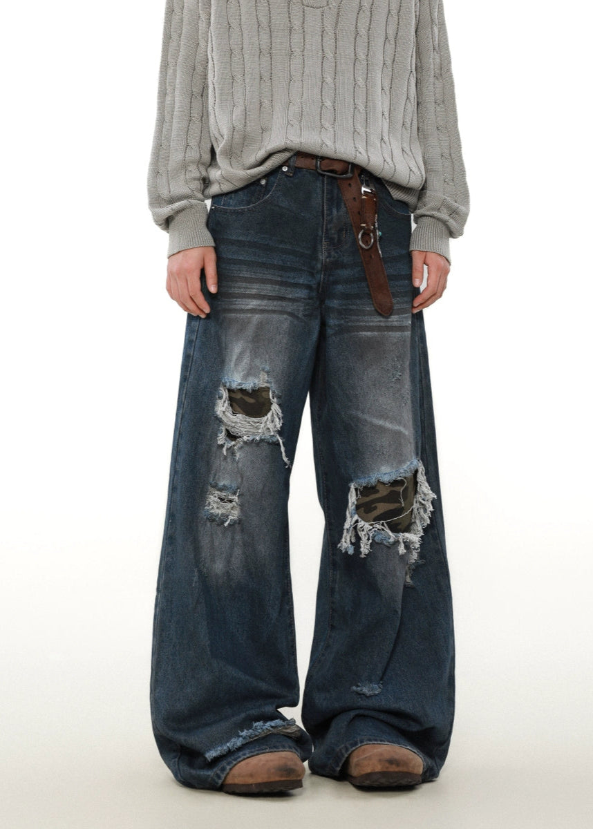 street patched hole camouflage denim gm16358