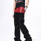 Crimson Leather Waist Flared Denimpants gm16427