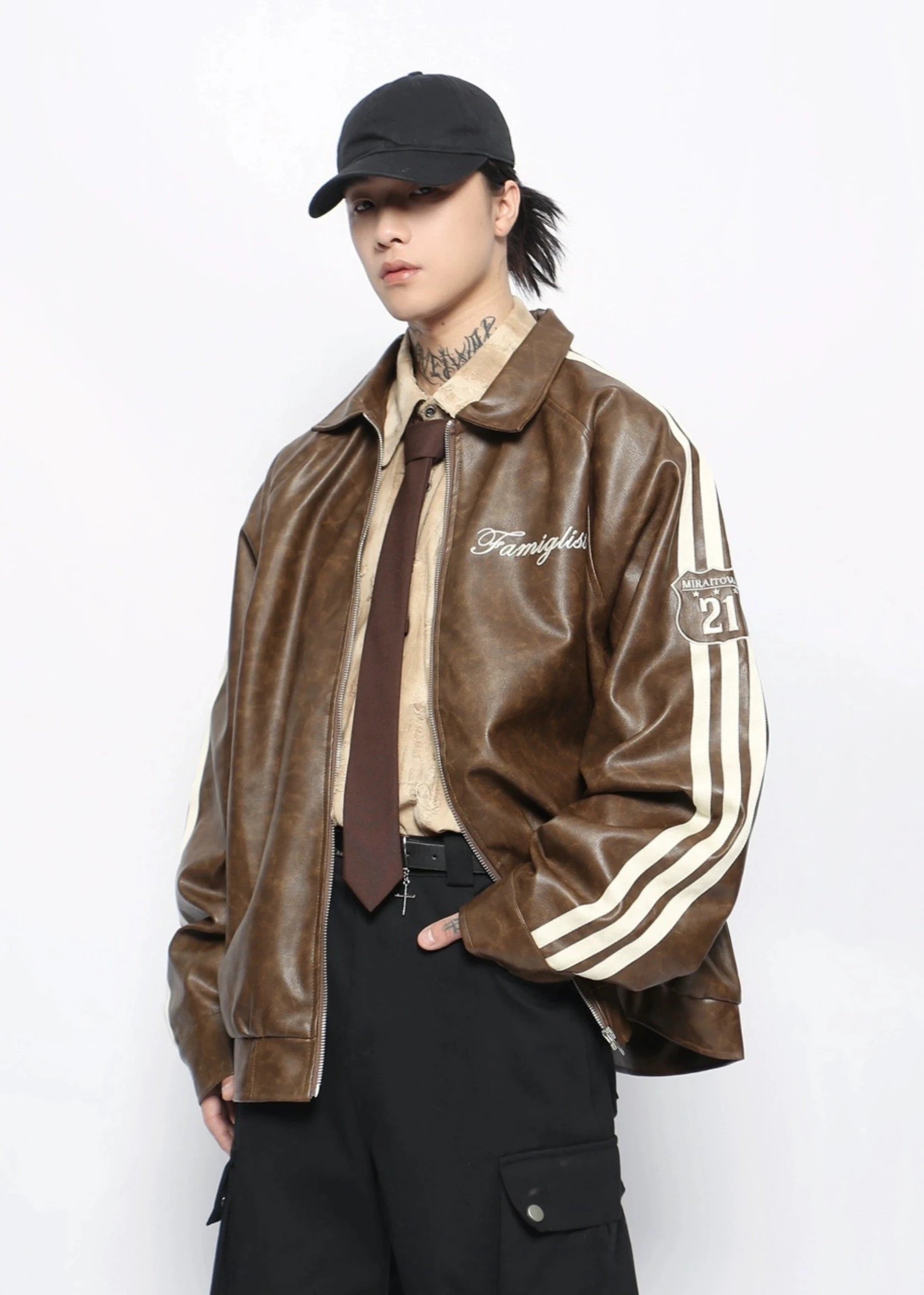 three line leather jacket gm16139