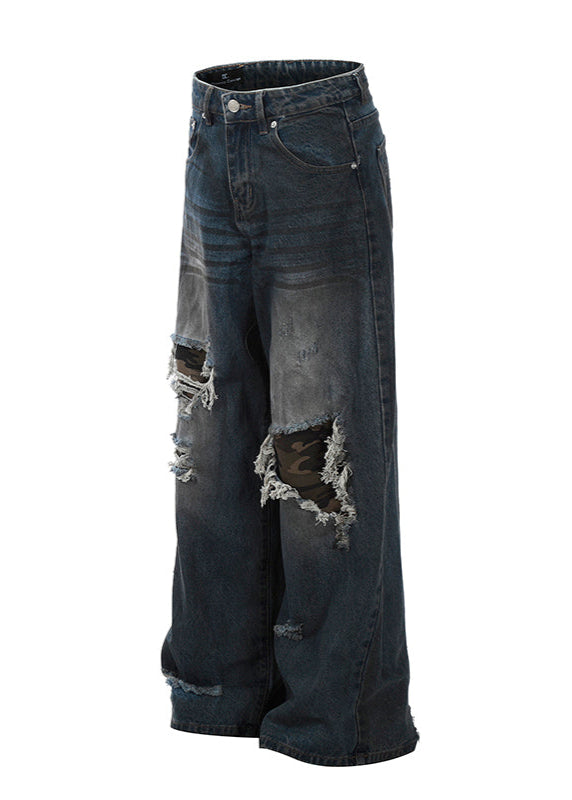 street patched hole camouflage denim gm16358