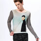 Striped Portrait Graphic Slim Tshirts gm16421