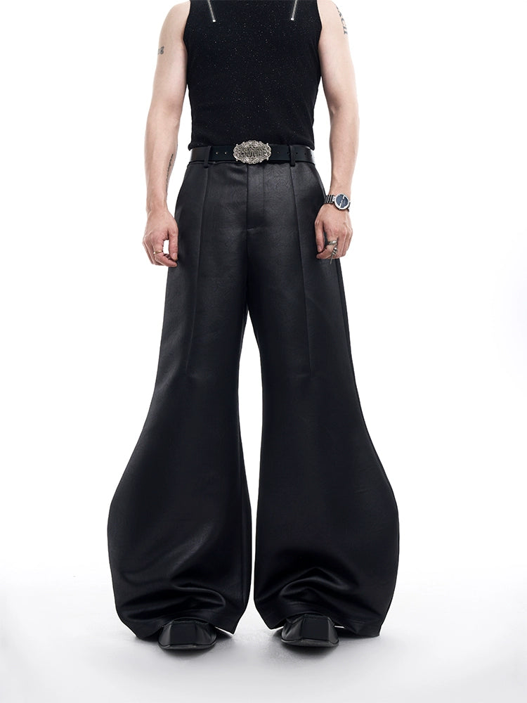 black satin scimitar wide leg pants gm15893