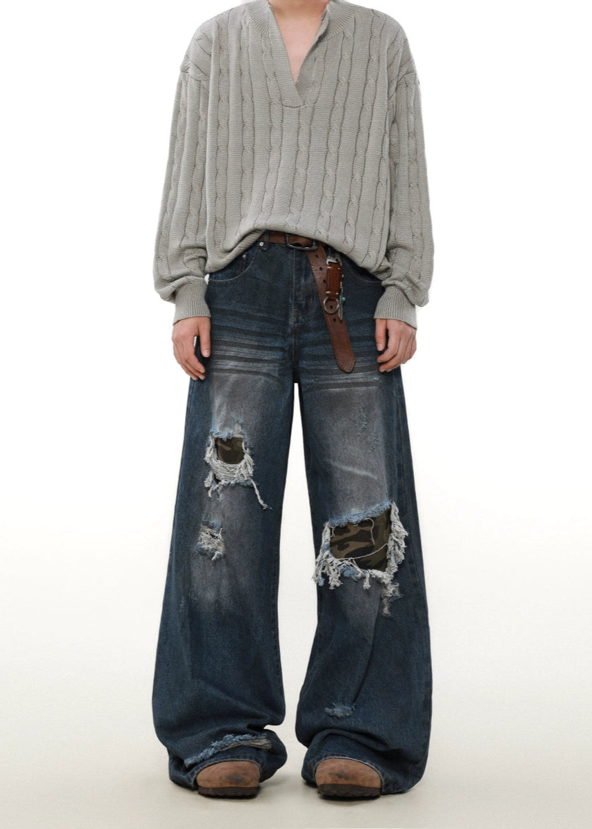 street patched hole camouflage denim gm16358