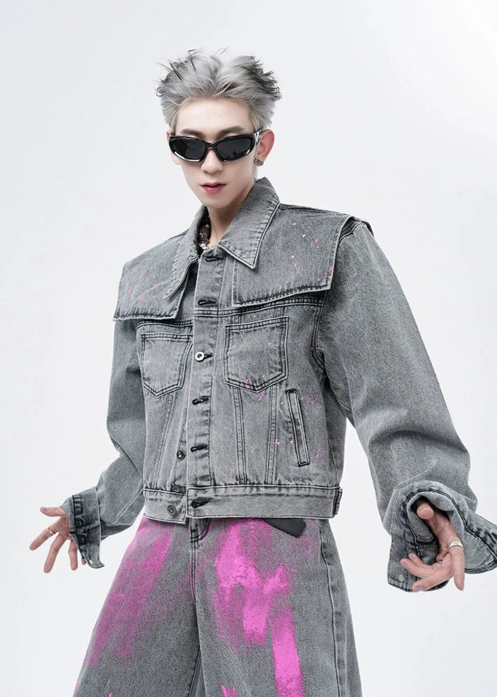 retro short style splash gray jacket gm15418