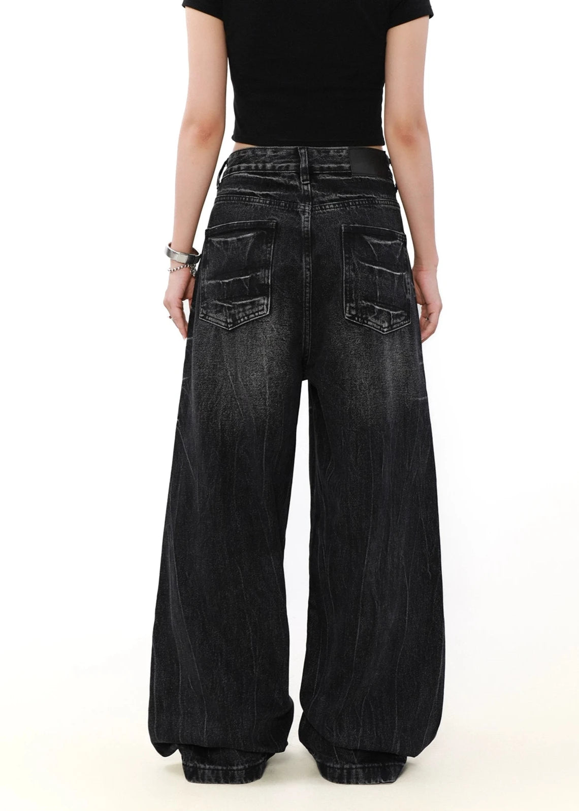 wide leg black denim pants gm16022