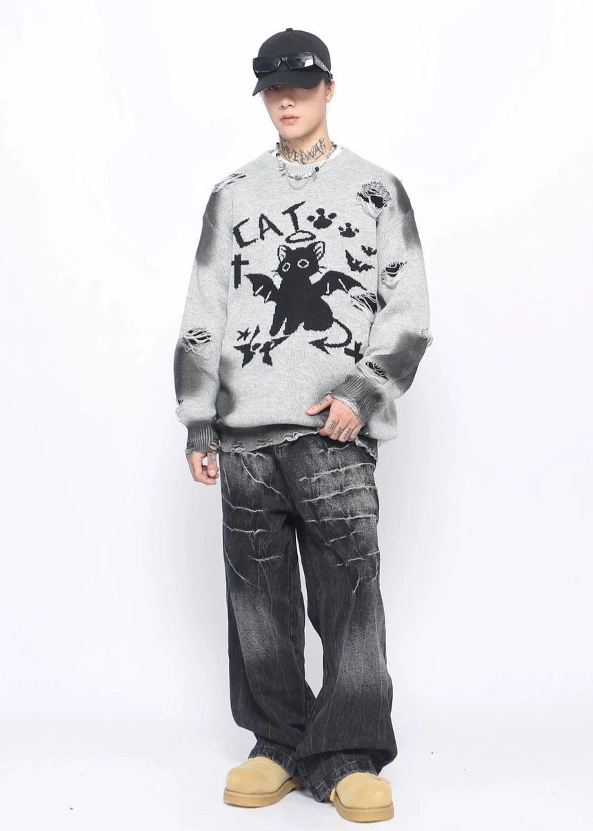 street devil cat hole sweater gm16127