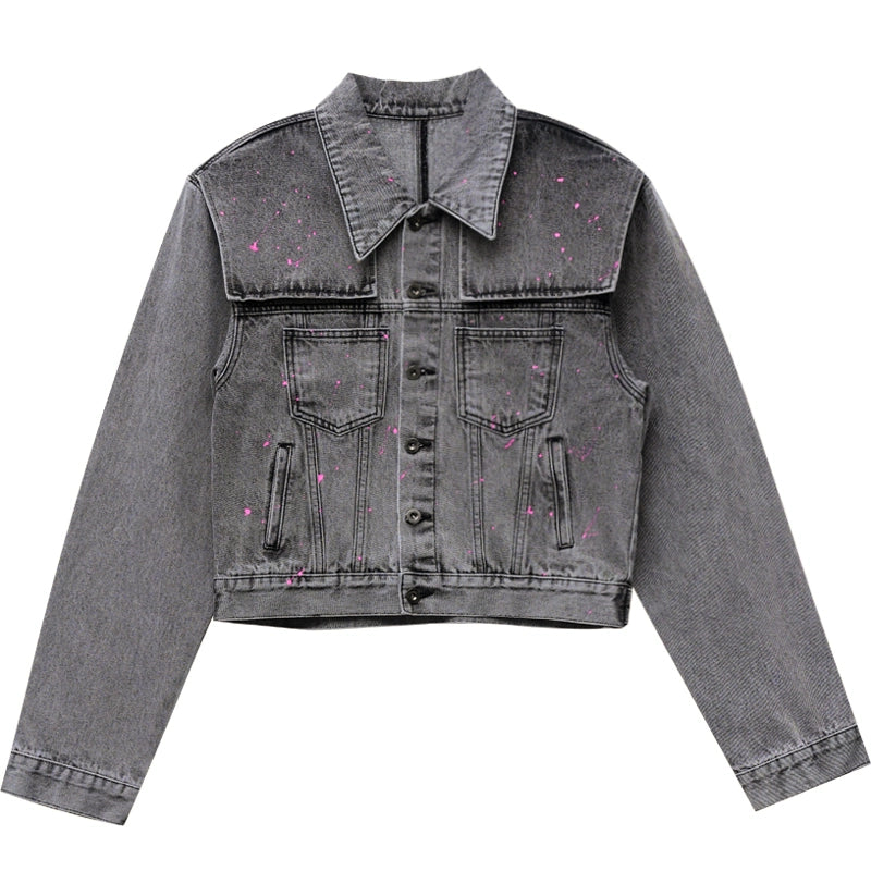 retro short style splash gray jacket gm15418