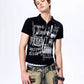 Gothic Grunge Distressed Print Slim Poloshirt gm16425