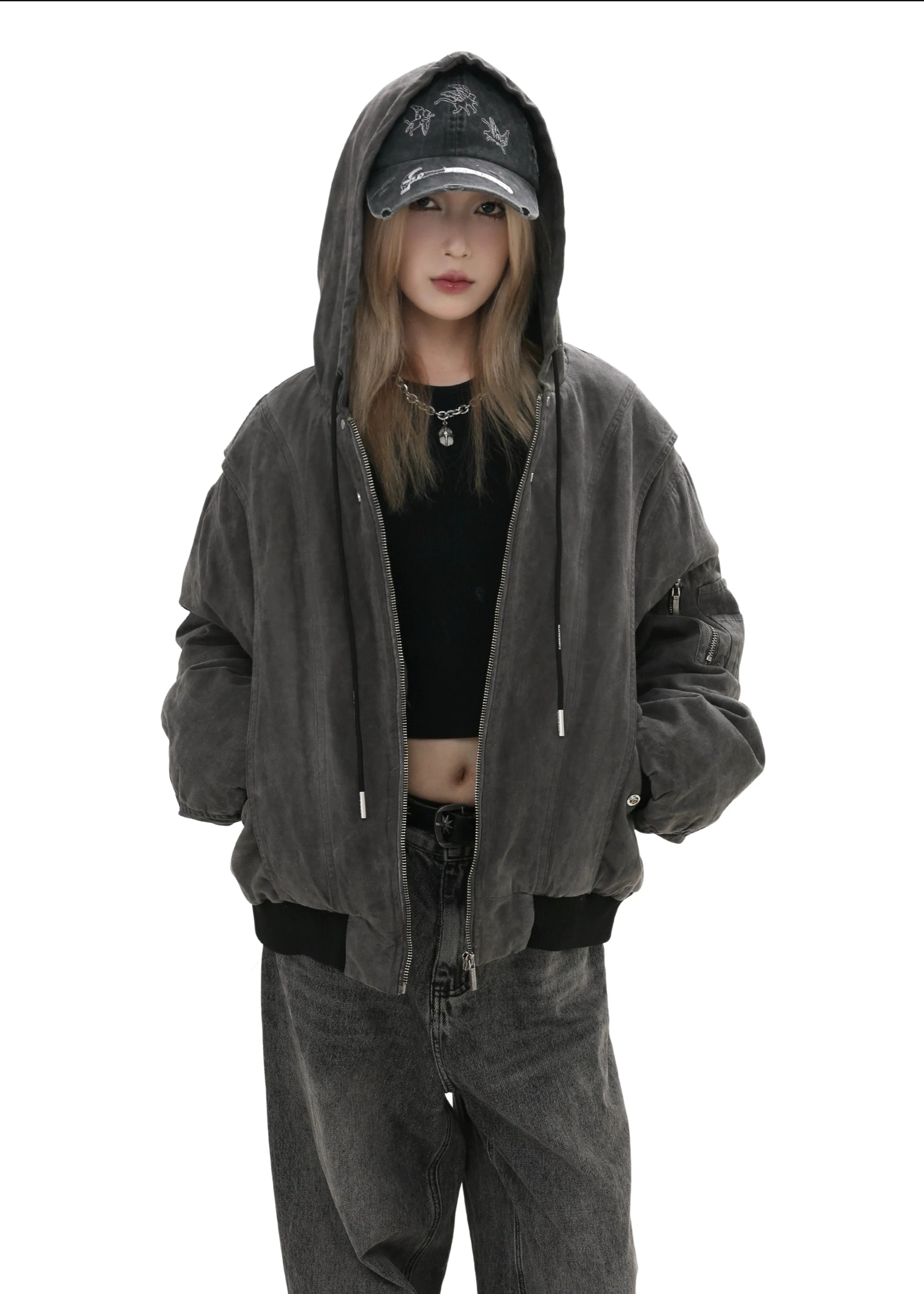 washed short hooded jacket gm16274