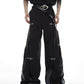leather splicing design casual straight trousers gm15310