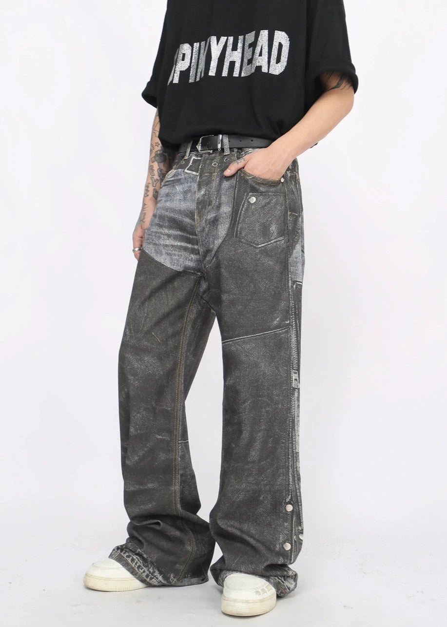 two color denim pants gm15843