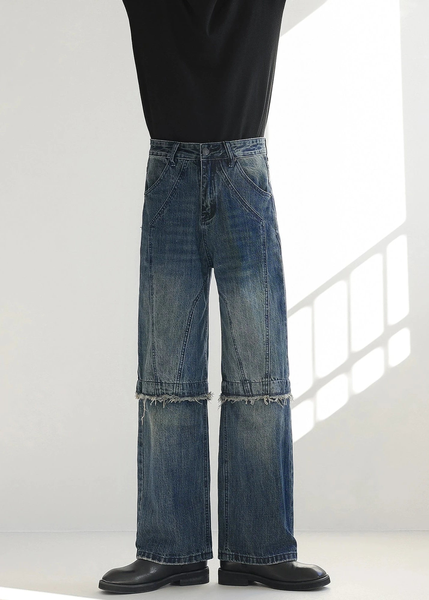 blue splicing washed denim gm16315