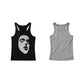 Grunge Face Print Contrast-Trim Tanktop gm16430