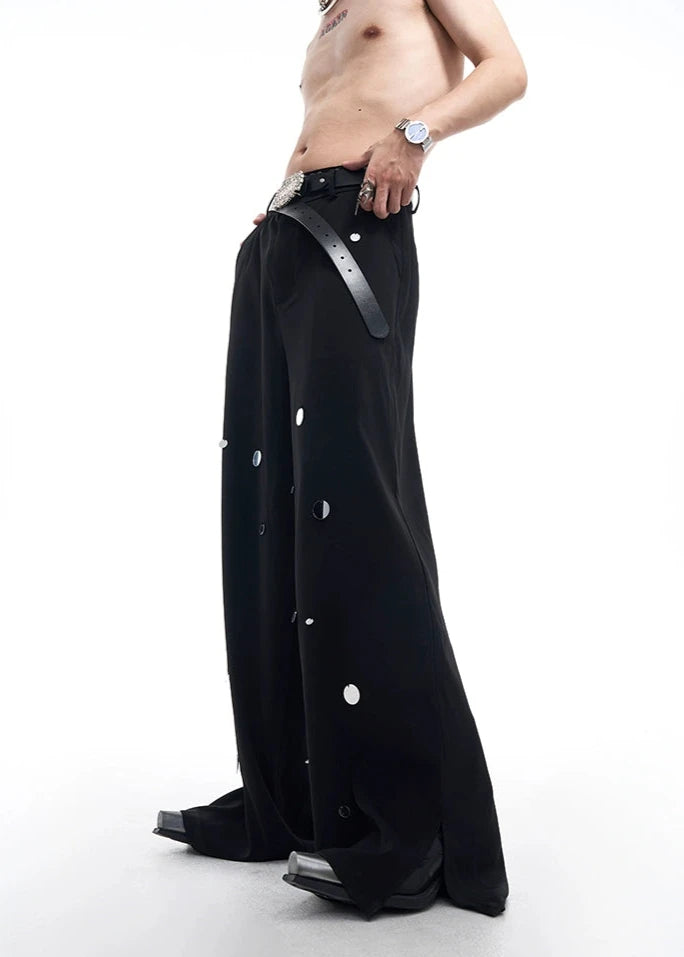 mirrored leg slit black pants gm15900