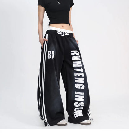 Side Stripe Letter Print Wide-Leg Sweat Pants gm16624