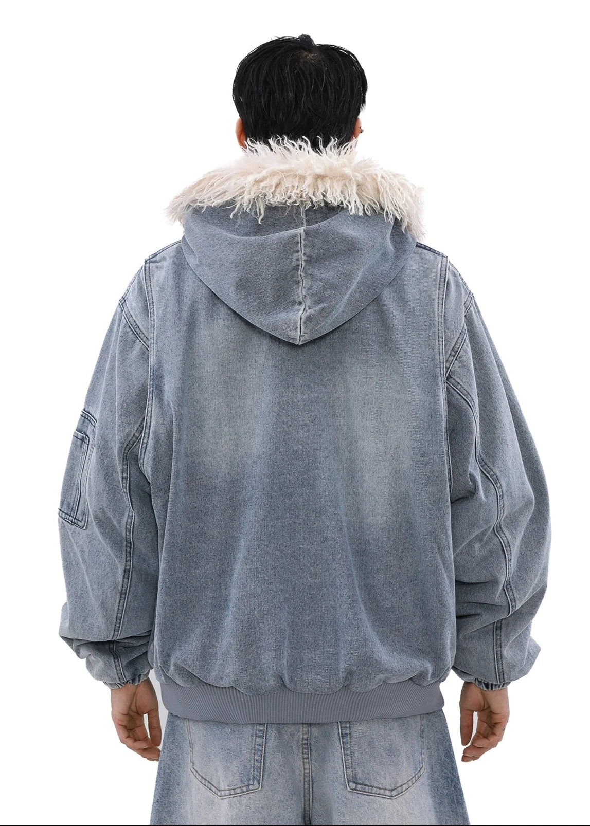 washed denim fur jacket gm16273