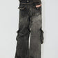 washed zip belt denim pants gm16017