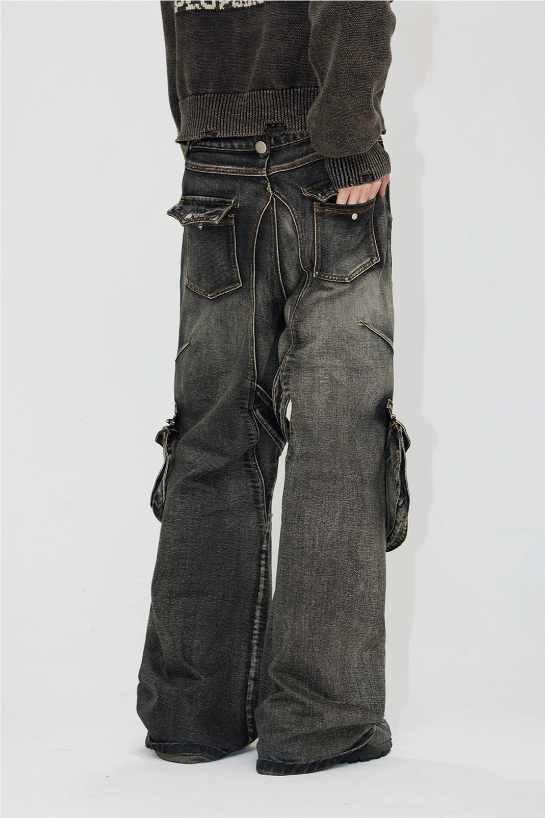 washed zip belt denim pants gm16017