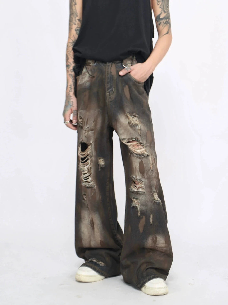 dirty ripped denim pants gm15841