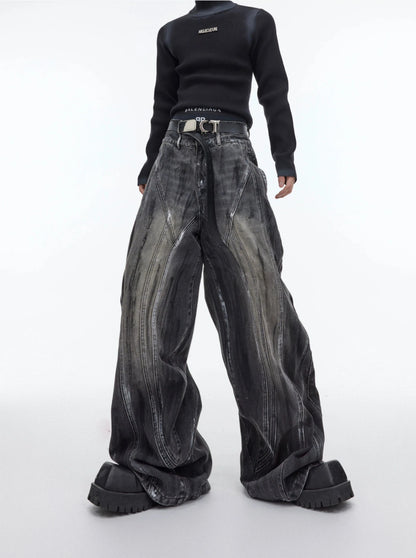 Heavy retro distressed wide-leg loose denim gm15308