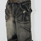 washed zip belt denim pants gm16017