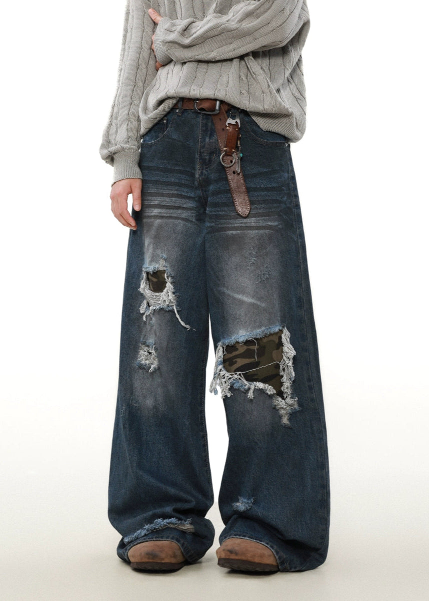 street patched hole camouflage denim gm16358