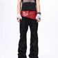 Crimson Leather Waist Flared Denimpants gm16427