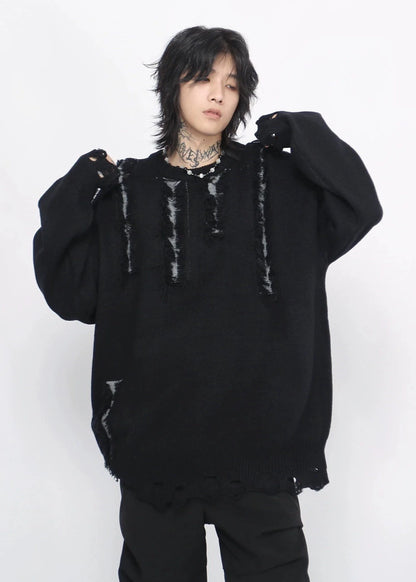 hem ripped round neck sweater gm16247