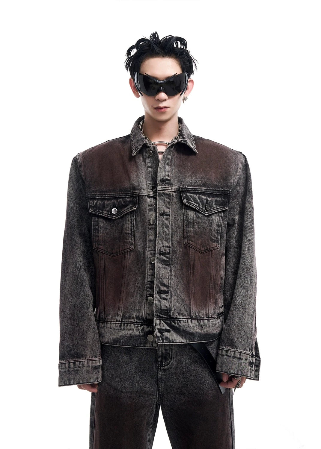 washed brown short denim jacket gm15898