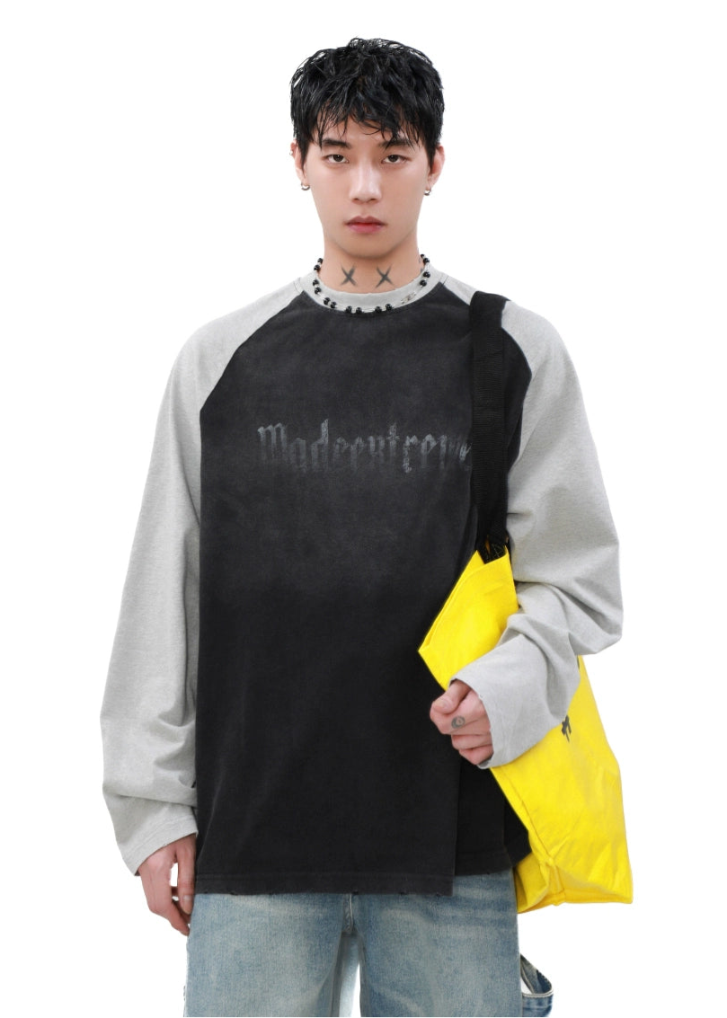 washed raglan sleeve long T-shirt gm16359