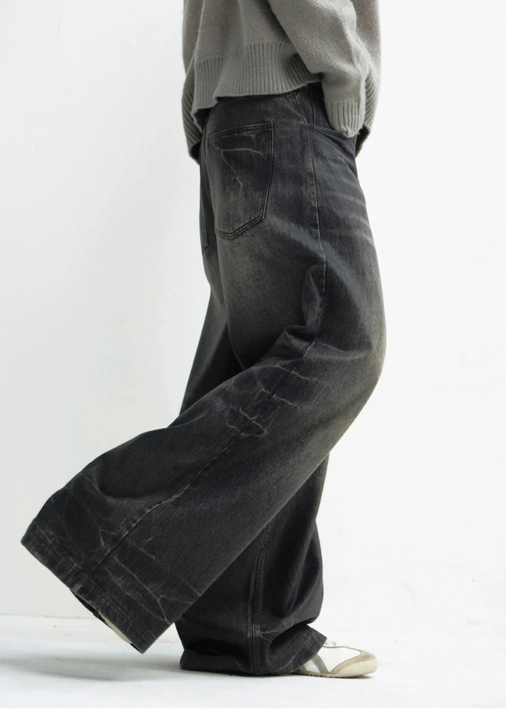 wide black denim pants gm16045