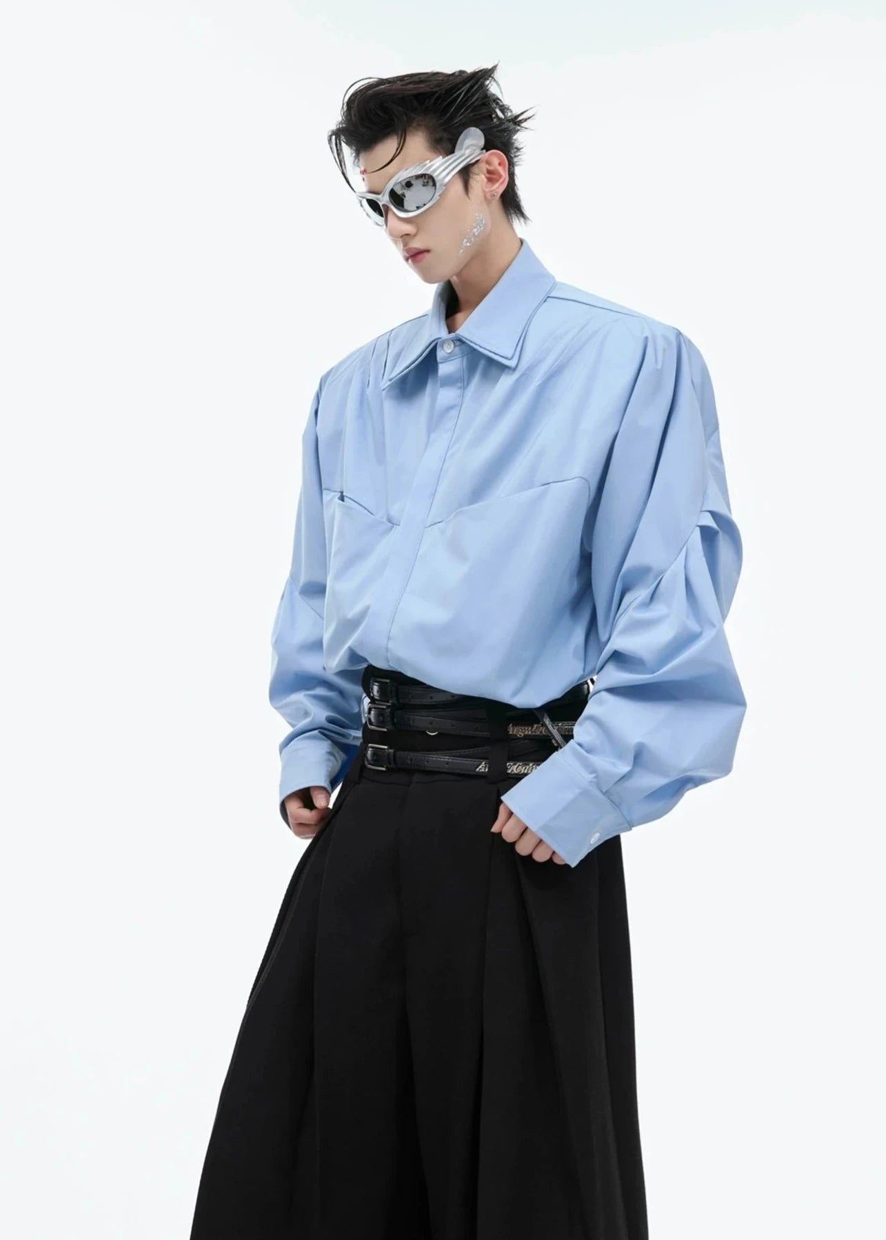 deconstructed pleated design silhouette shirt gm15303