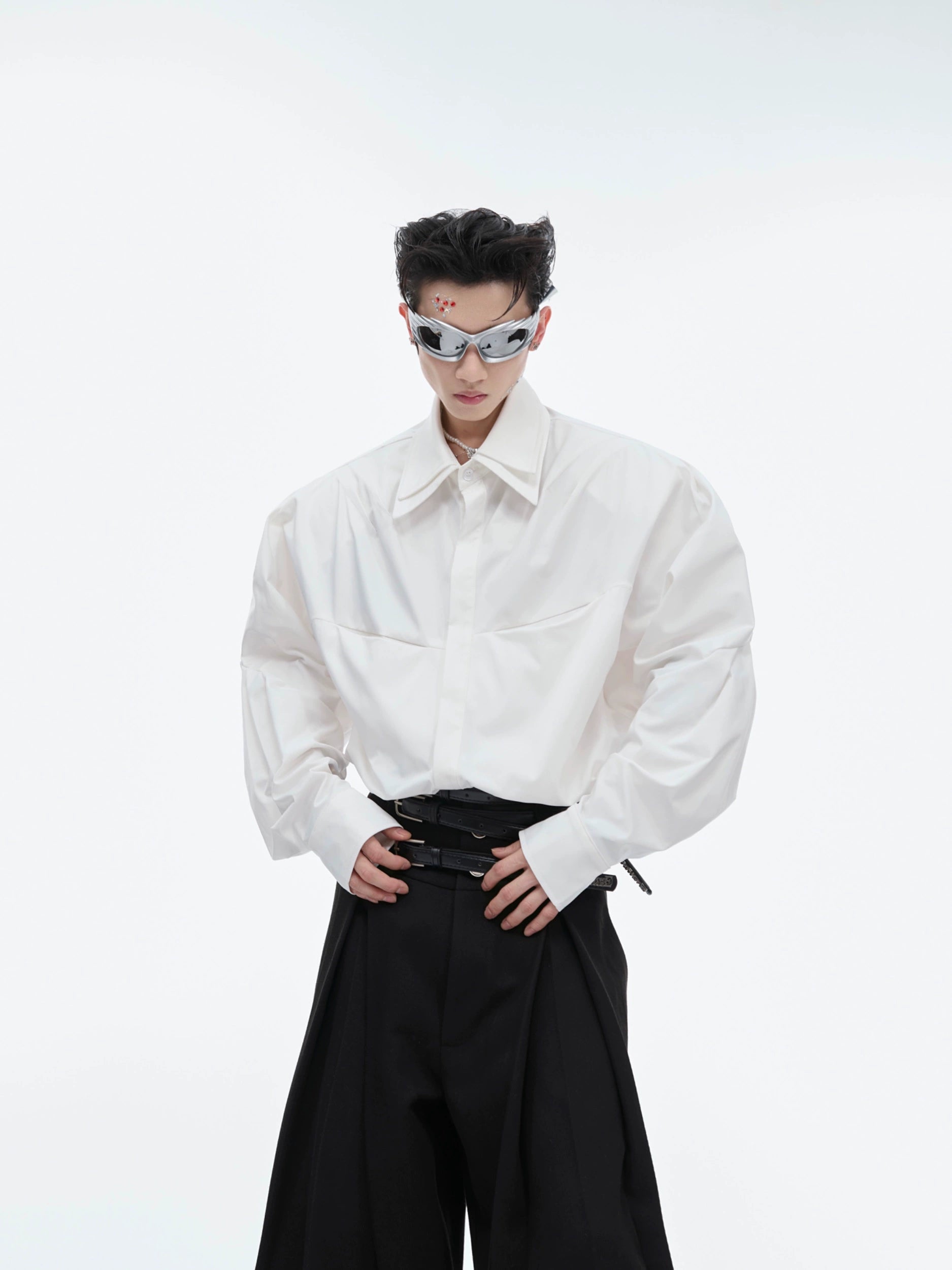 deconstructed pleated design silhouette shirt gm15303