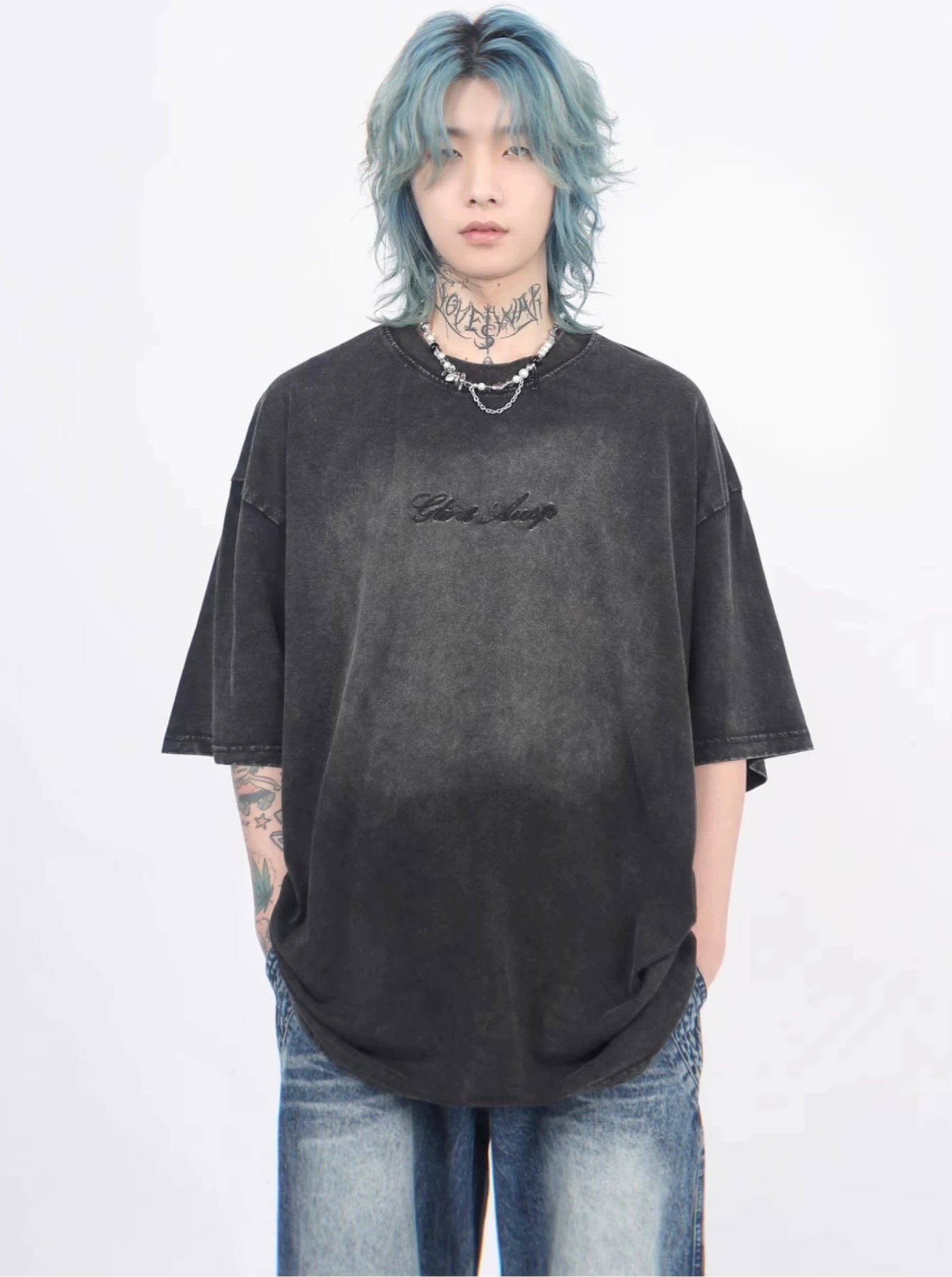 oversize back letter print T-shirt gm15323